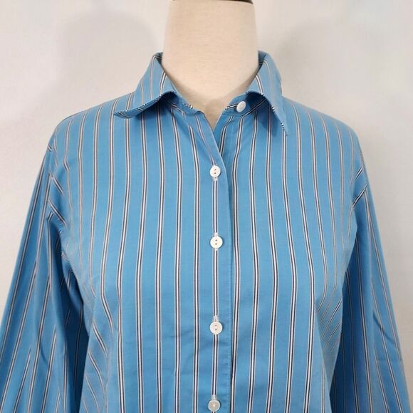 Foxcroft Blue Striped Button Down Shirt - Picture 3 of 12